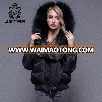 High quality women coat with big fur collar womens goose down jacket for winter