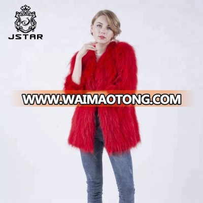 Hot sale women red raccoon fur coat knitted fur coat long sleeve fur coat