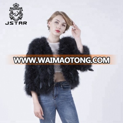 2018Beautiful Black Women Real Fur Jacket Ostrich Feather Fur Winter Overcoat